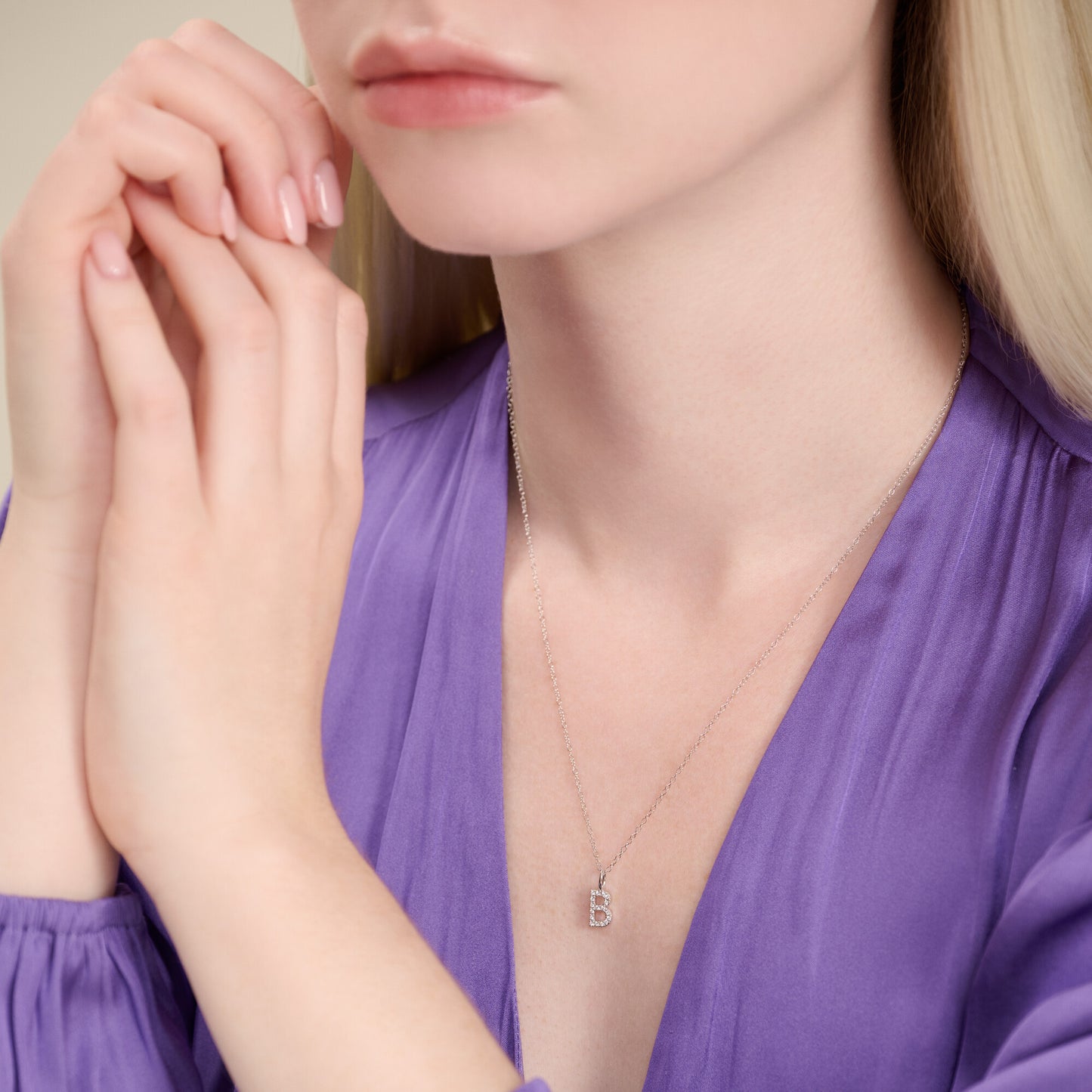 Letter "B" Initial Pendant Necklace in Rhodium-Plated Sterling Silver | M by Monte Luna