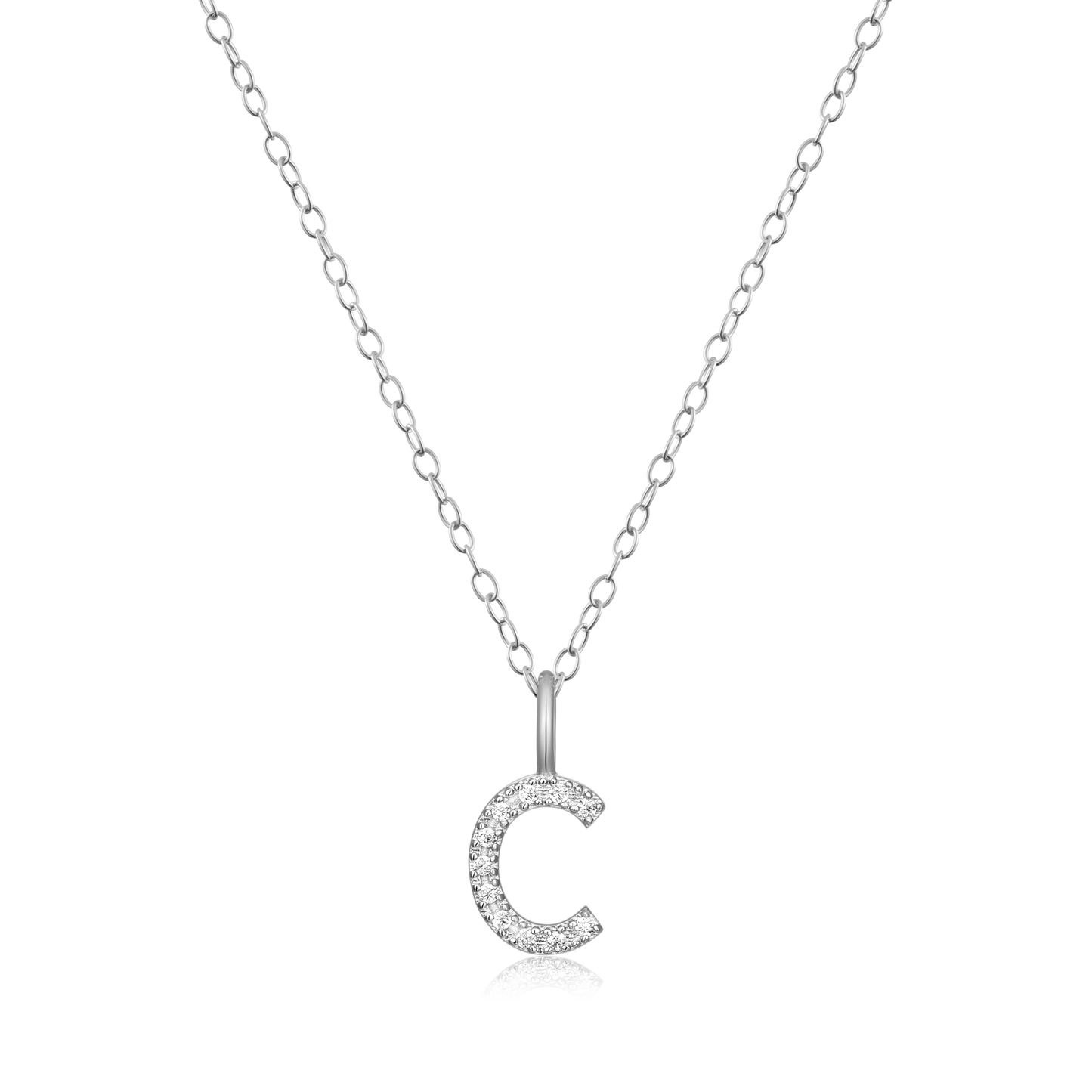 Letter "C" Initial Pendant Necklace in Rhodium-Plated Sterling Silver | M by Monte Luna