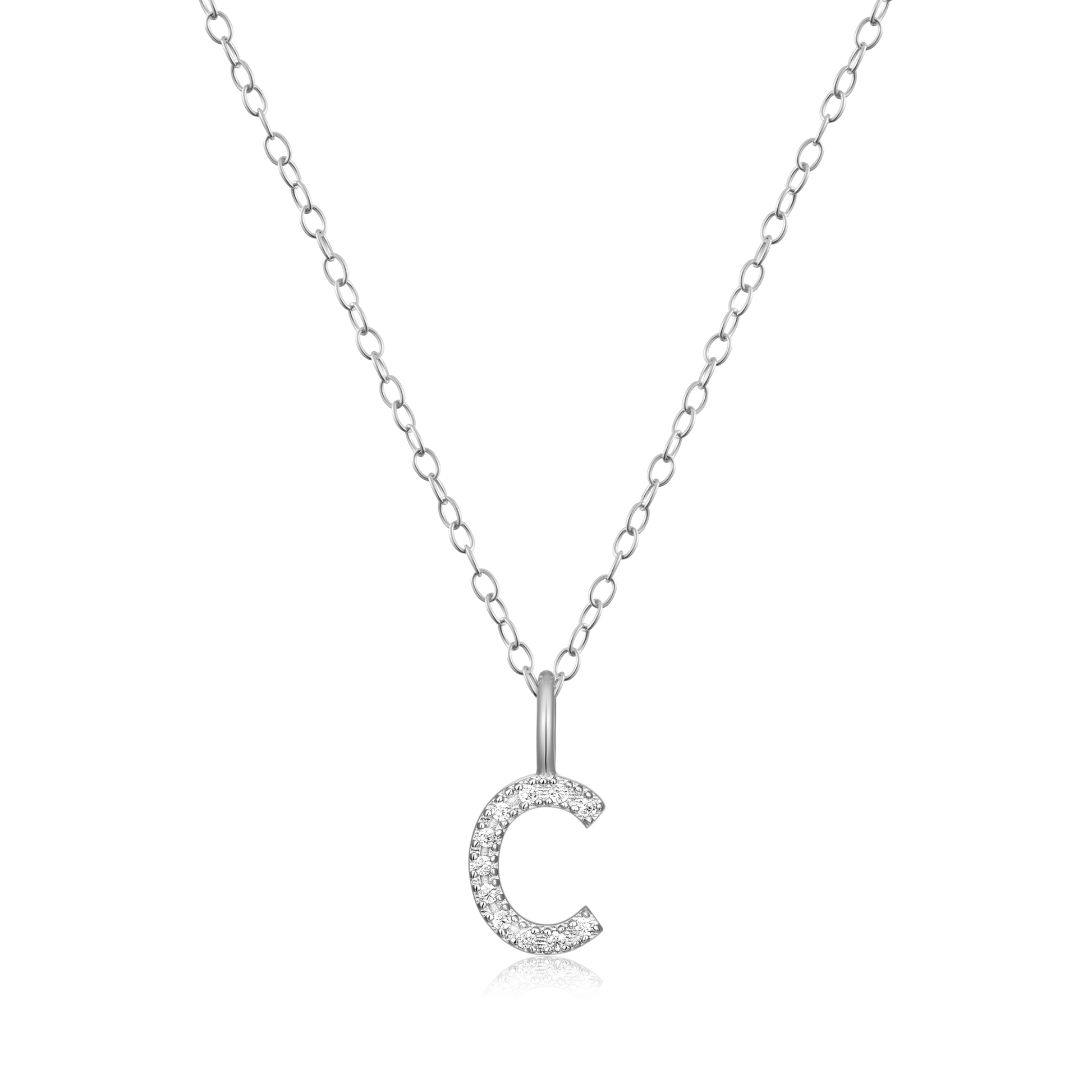 Letter "C" Initial Pendant Necklace in Rhodium-Plated Sterling Silver | M by Monte Luna