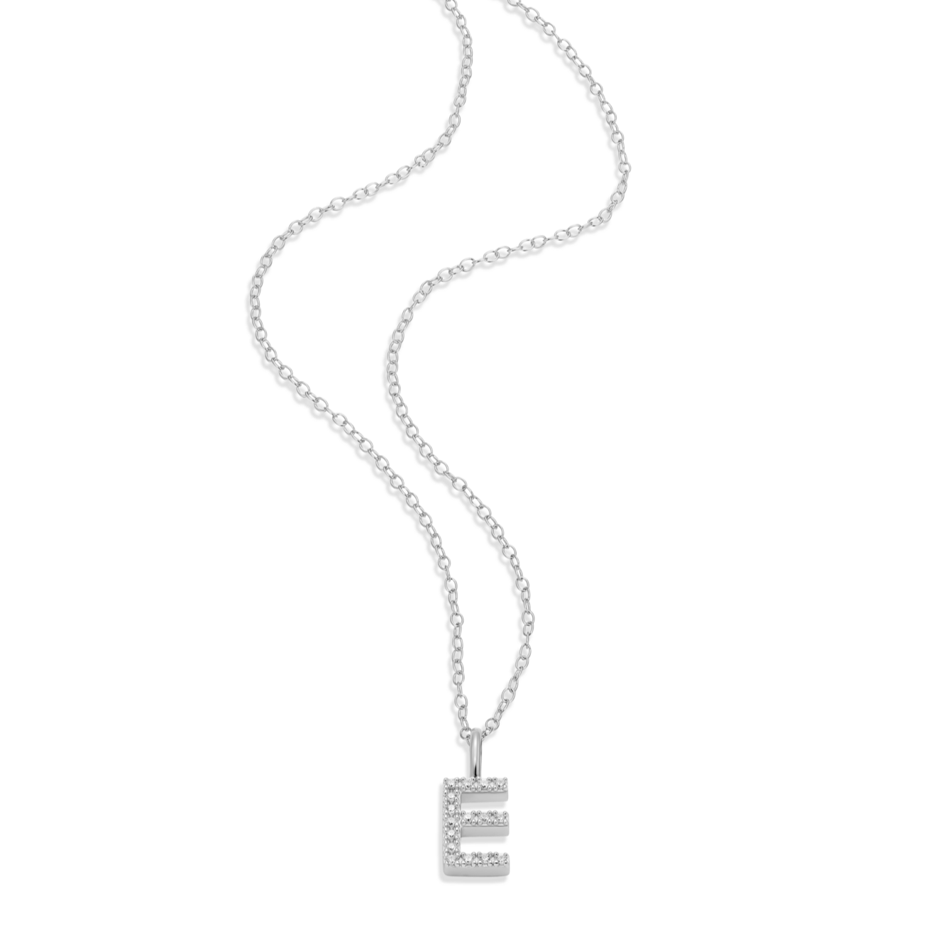 Letter "E" Initial Pendant Necklace in Rhodium-Plated Sterling Silver | M by Monte Luna