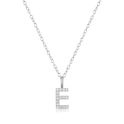 Letter "E" Initial Pendant Necklace in Rhodium-Plated Sterling Silver | M by Monte Luna