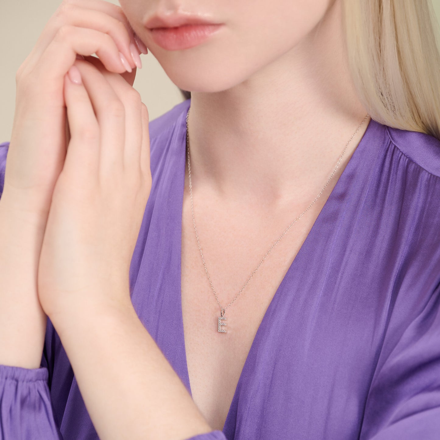 Letter "E" Initial Pendant Necklace in Rhodium-Plated Sterling Silver | M by Monte Luna