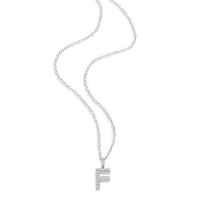 Letter "F" Initial Pendant Necklace in Rhodium-Plated Sterling Silver | M by Monte Luna