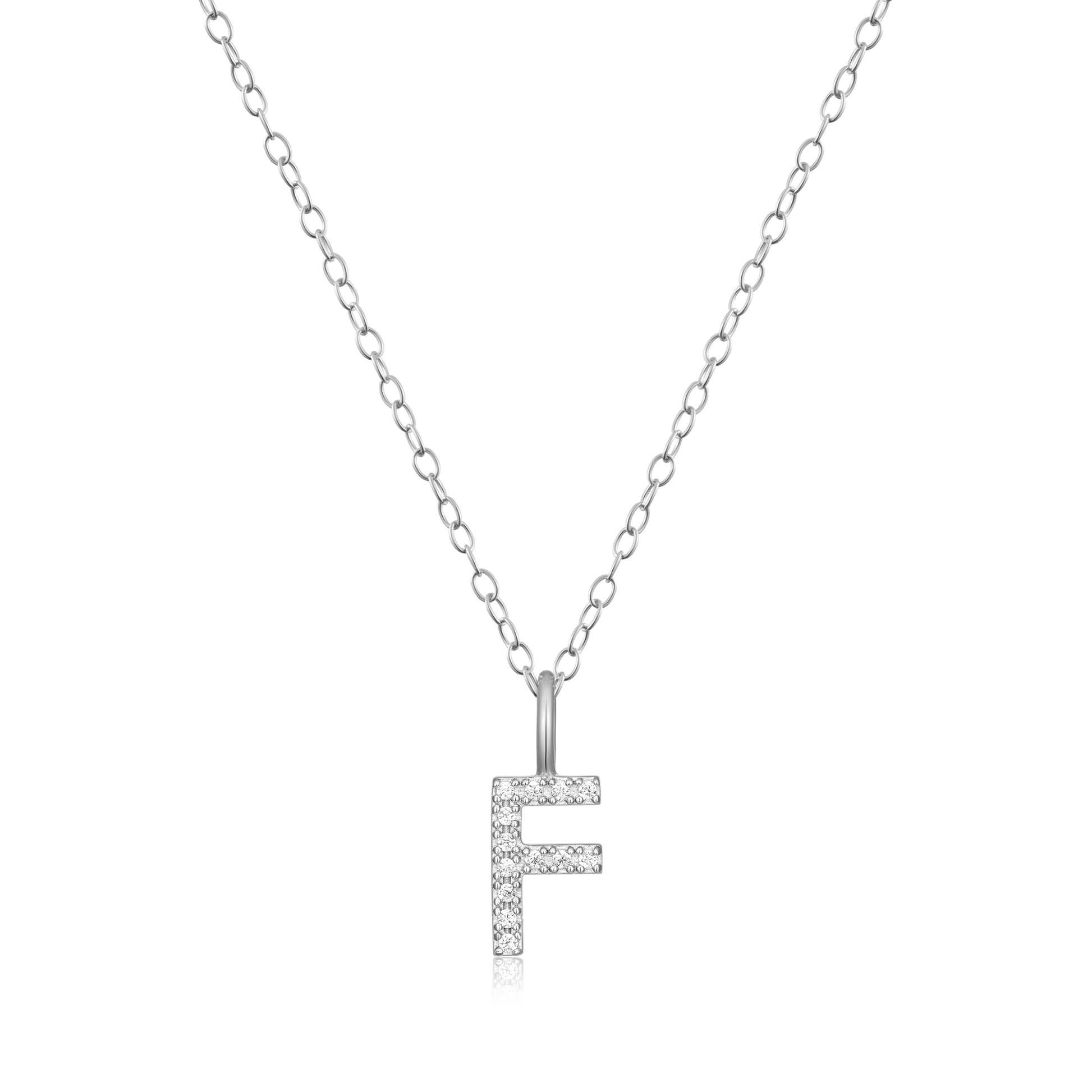 Letter "F" Initial Pendant Necklace in Rhodium-Plated Sterling Silver | M by Monte Luna
