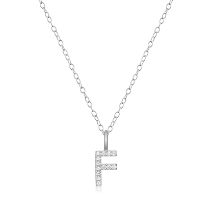 Letter "F" Initial Pendant Necklace in Rhodium-Plated Sterling Silver | M by Monte Luna