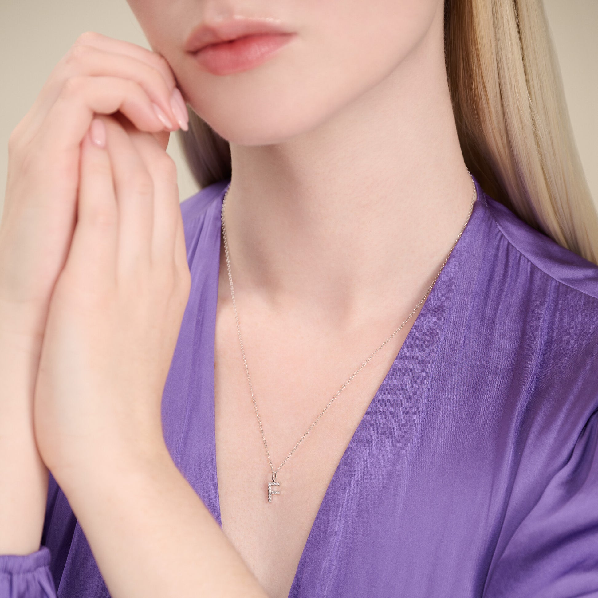 Letter "F" Initial Pendant Necklace in Rhodium-Plated Sterling Silver | M by Monte Luna