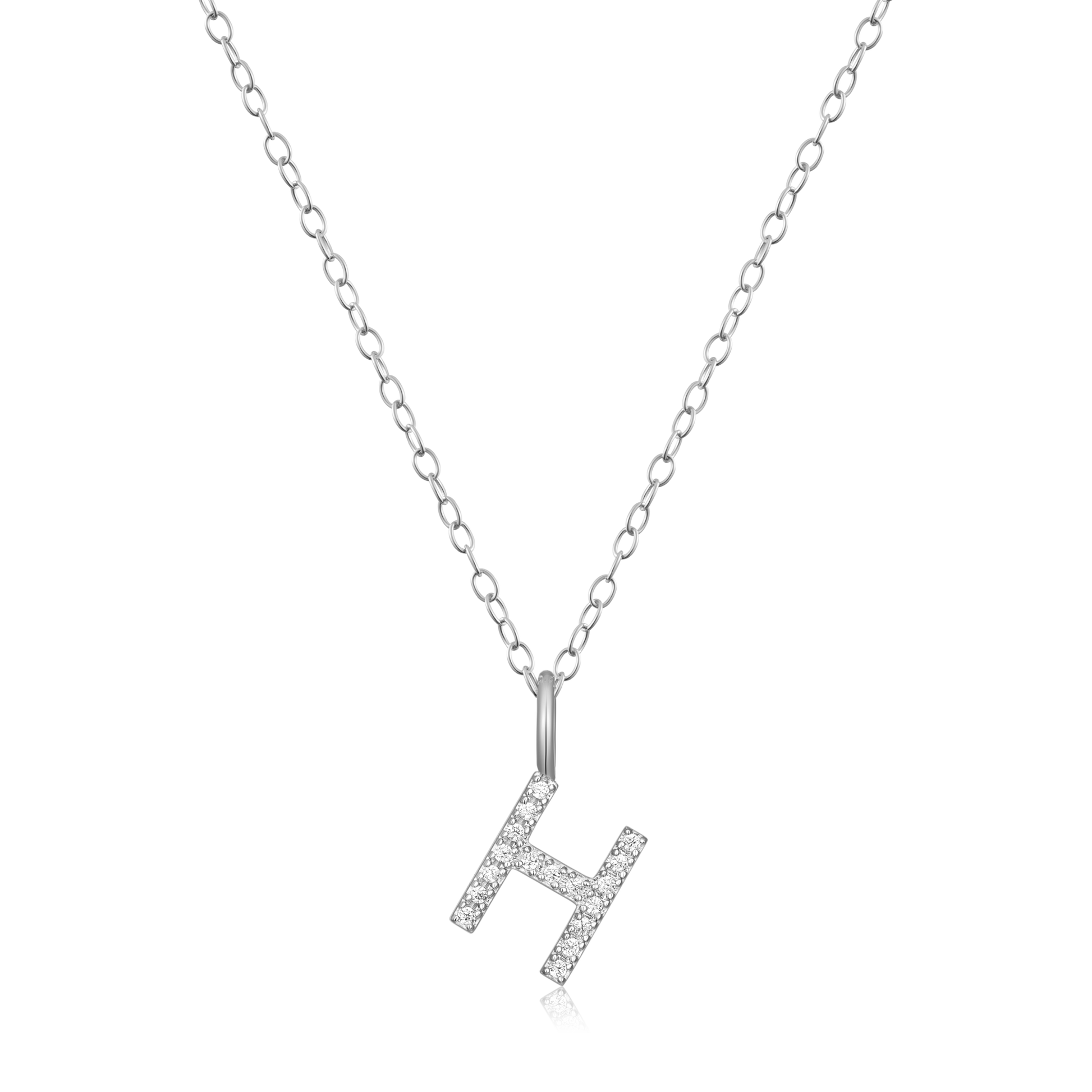 Letter "H" Initial Pendant Necklace in Rhodium-Plated Sterling Silver | M by Monte Luna