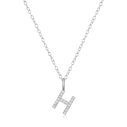 Letter "H" Initial Pendant Necklace in Rhodium-Plated Sterling Silver | M by Monte Luna