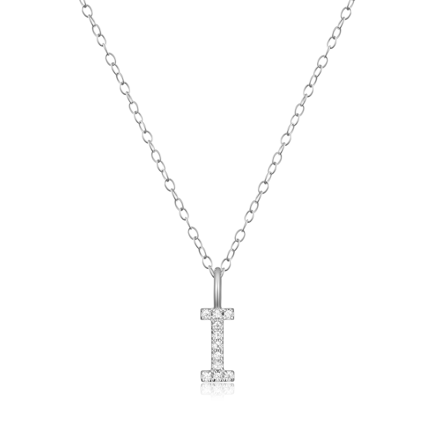 Letter "I" Initial Pendant Necklace in Rhodium-Plated Sterling Silver | M by Monte Luna
