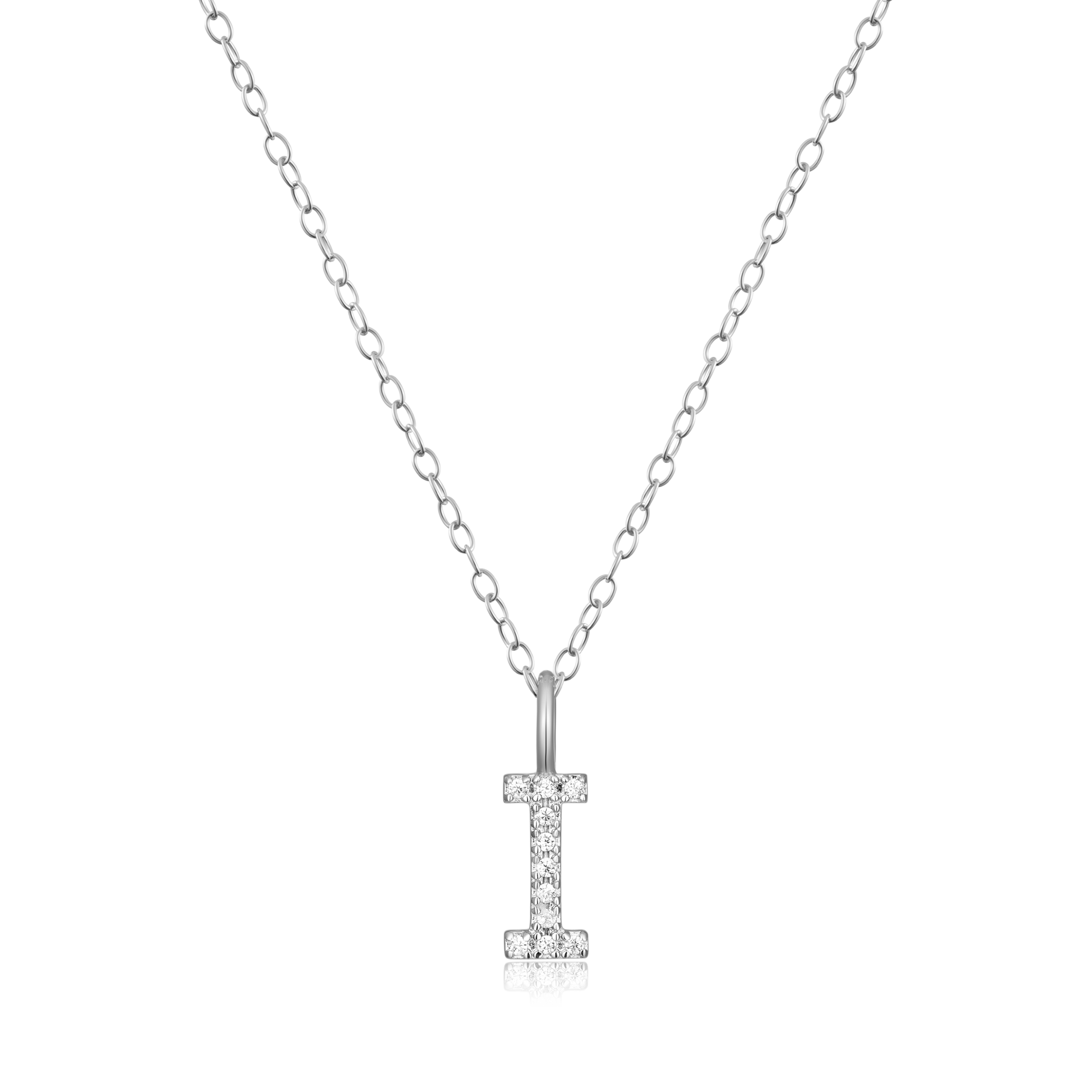 Letter "I" Initial Pendant Necklace in Rhodium-Plated Sterling Silver | M by Monte Luna