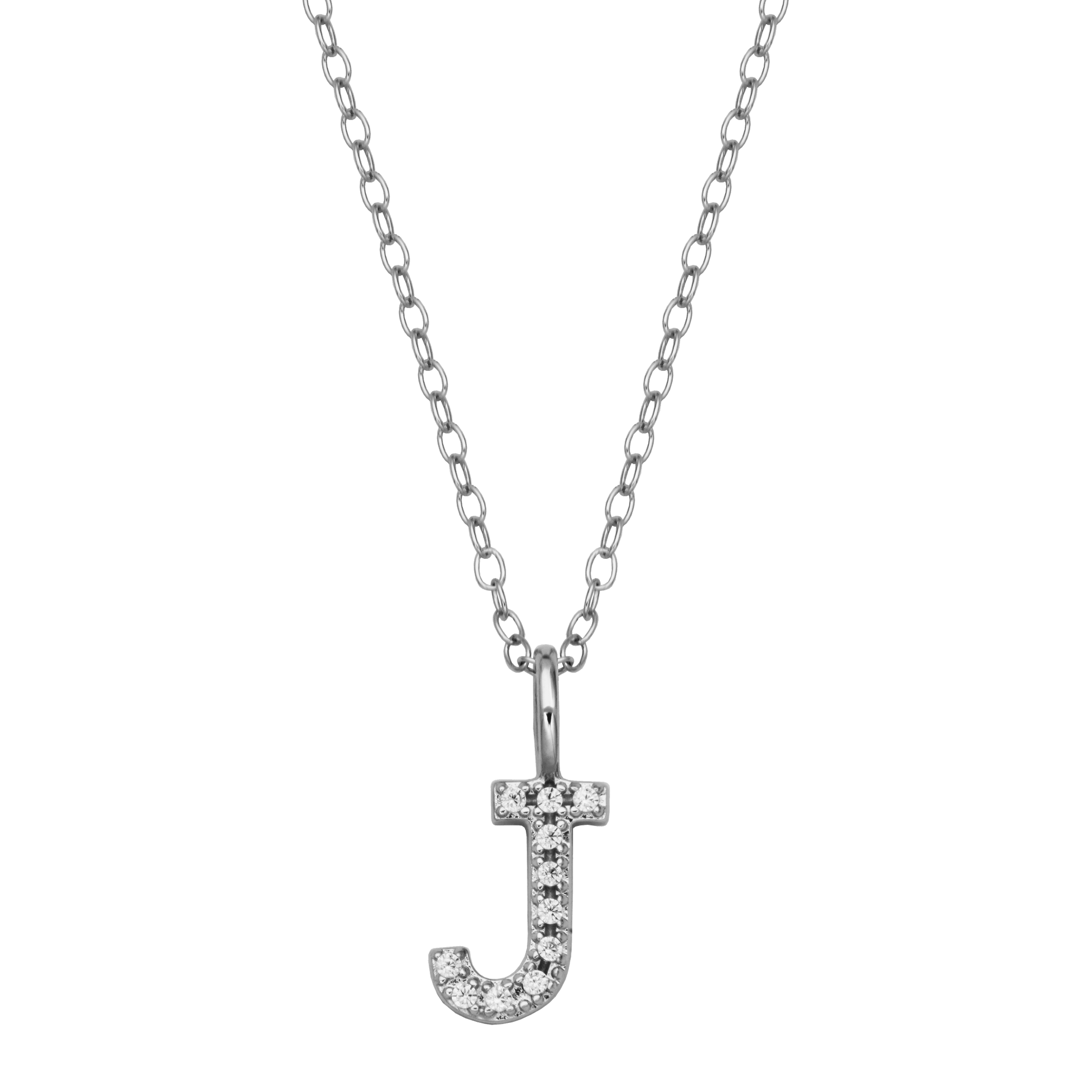 Letter "J" Initial Pendant Necklace in Rhodium-Plated Sterling Silver | M by Monte Luna
