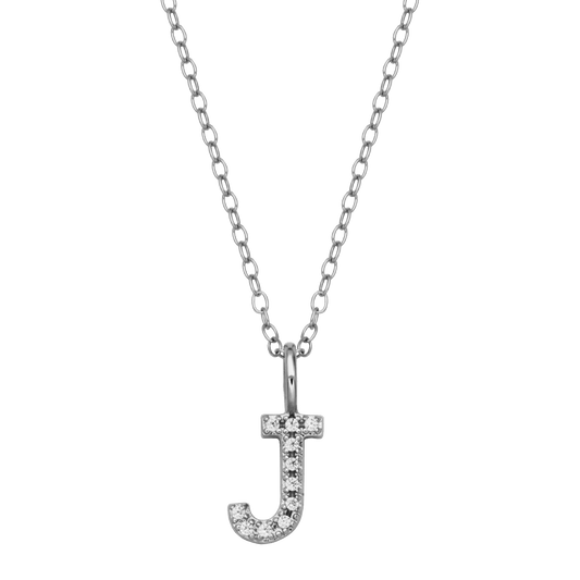 Letter "J" Initial Pendant Necklace in Rhodium-Plated Sterling Silver | M by Monte Luna