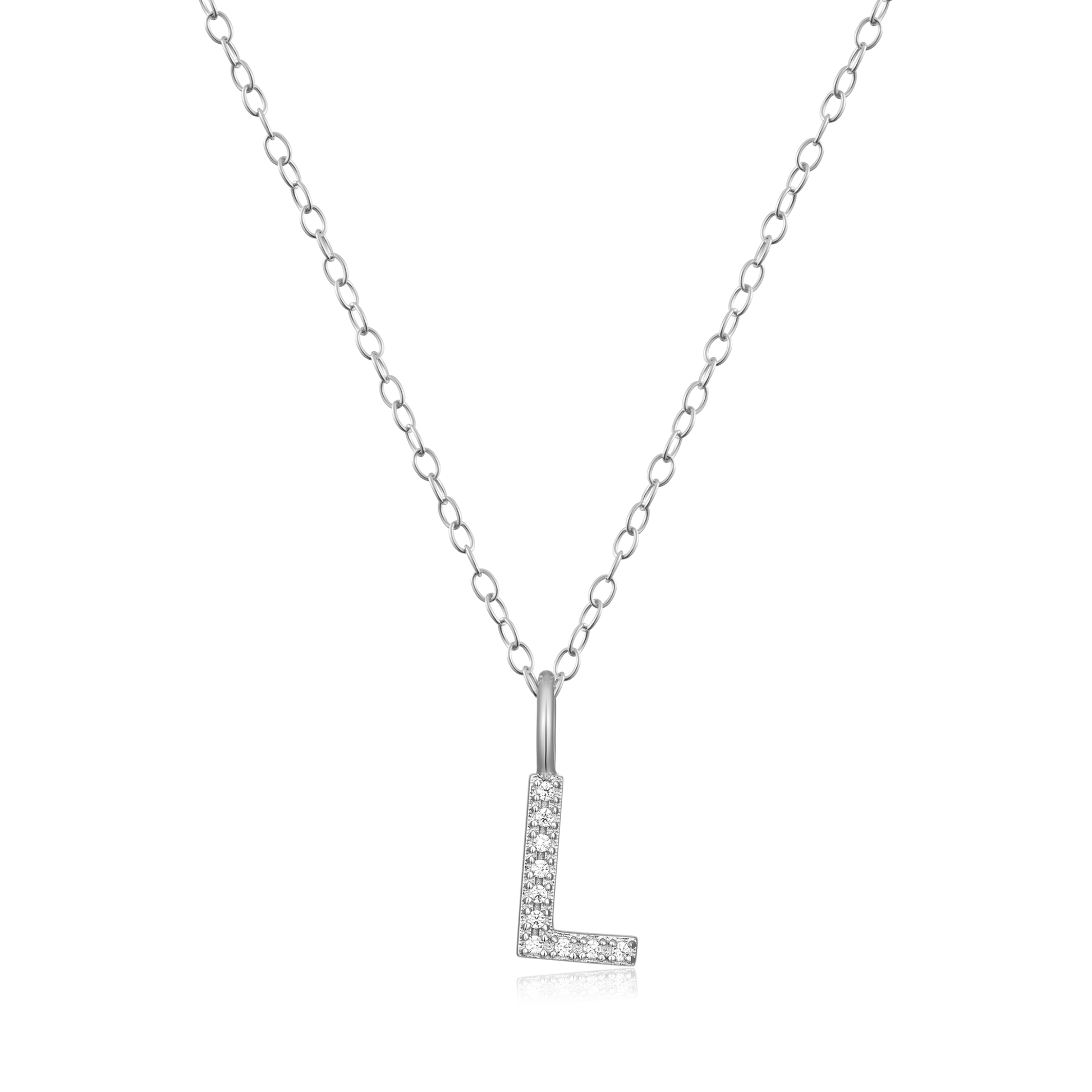 Letter "L" Initial Pendant Necklace in Rhodium-Plated Sterling Silver | M by Monte Luna