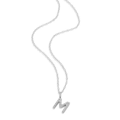 Letter "M" Initial Pendant Necklace in Rhodium-Plated Sterling Silver | M by Monte Luna