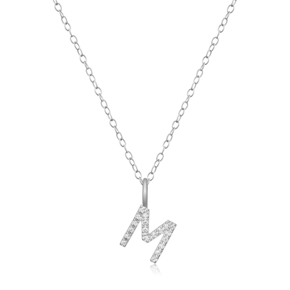 Letter "M" Initial Pendant Necklace in Rhodium-Plated Sterling Silver | M by Monte Luna
