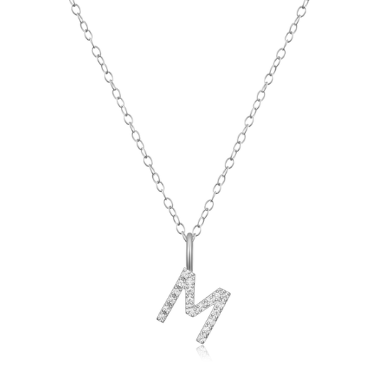 Letter "M" Initial Pendant Necklace in Rhodium-Plated Sterling Silver | M by Monte Luna