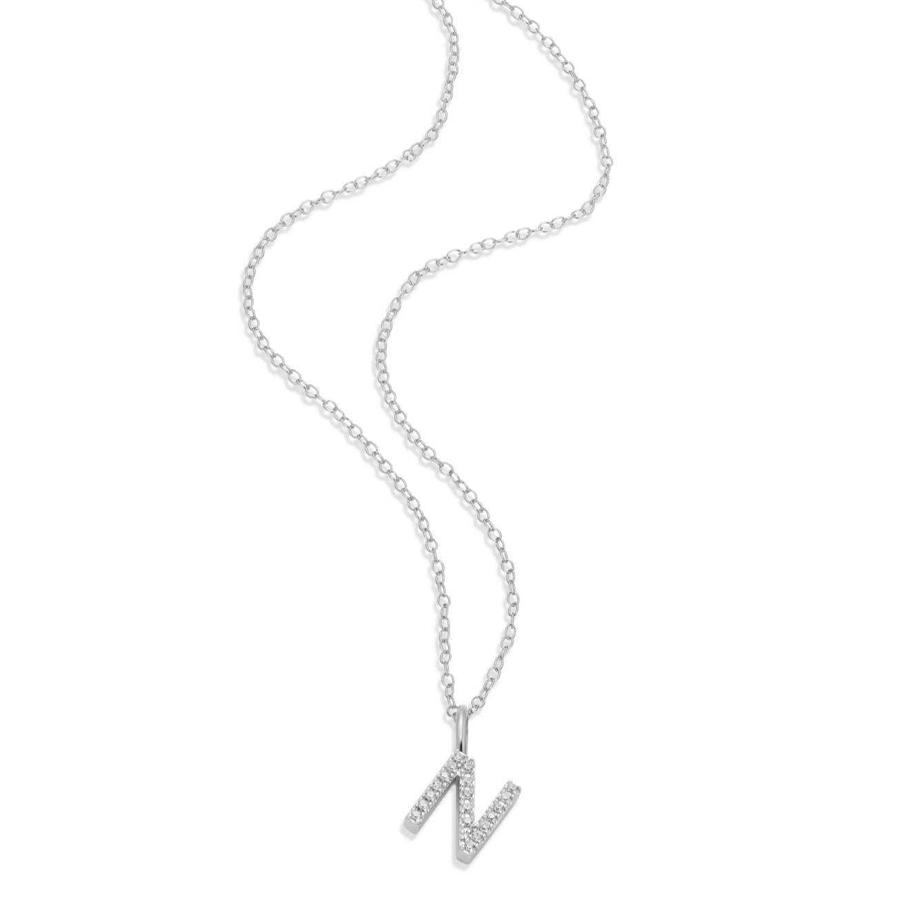 Letter "N" Initial Pendant Necklace in Rhodium-Plated Sterling Silver | M by Monte Luna