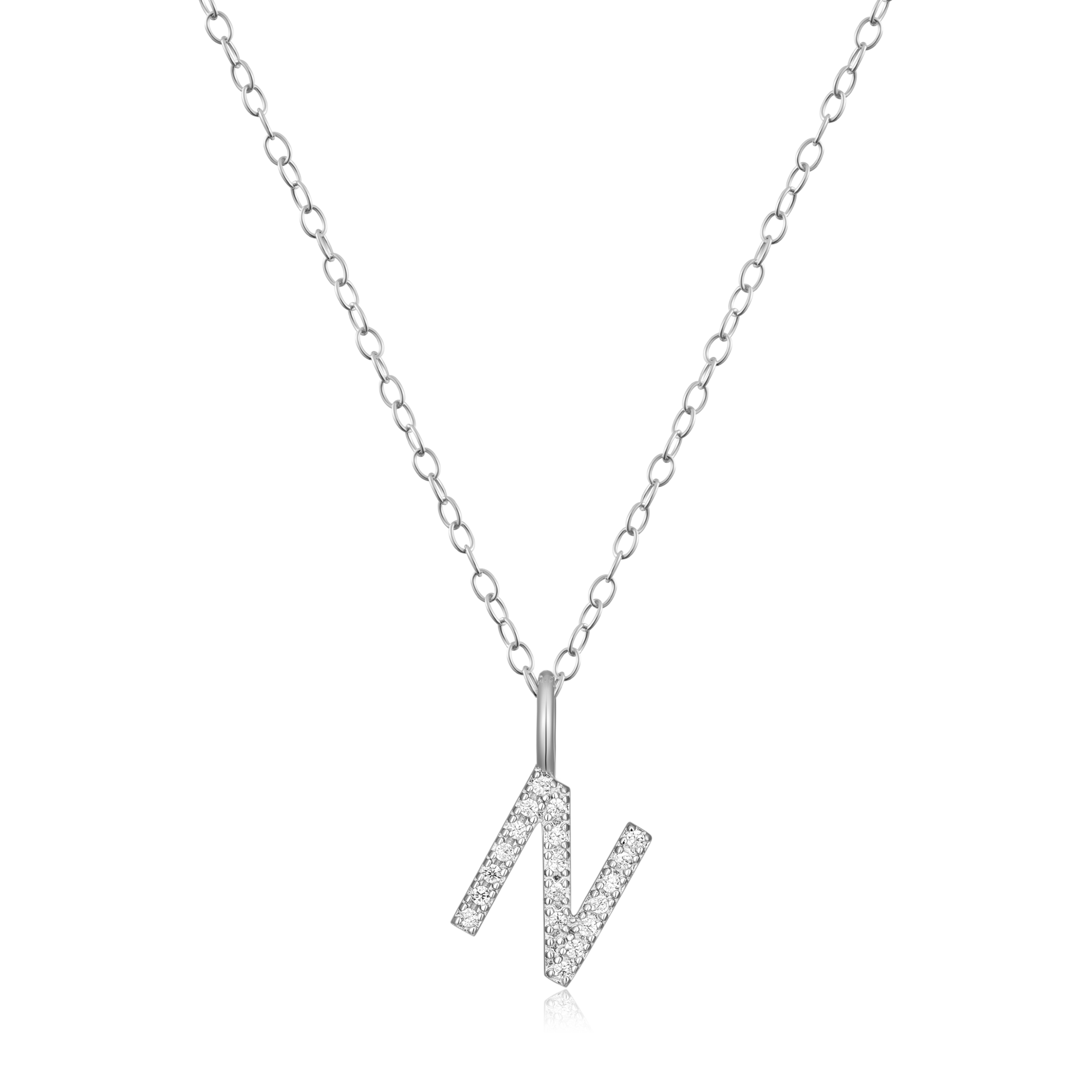 Letter "N" Initial Pendant Necklace in Rhodium-Plated Sterling Silver | M by Monte Luna