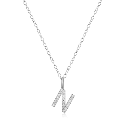 Letter "N" Initial Pendant Necklace in Rhodium-Plated Sterling Silver | M by Monte Luna