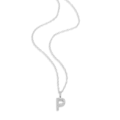 Letter "P" Initial Pendant Necklace in Rhodium-Plated Sterling Silver | M by Monte Luna