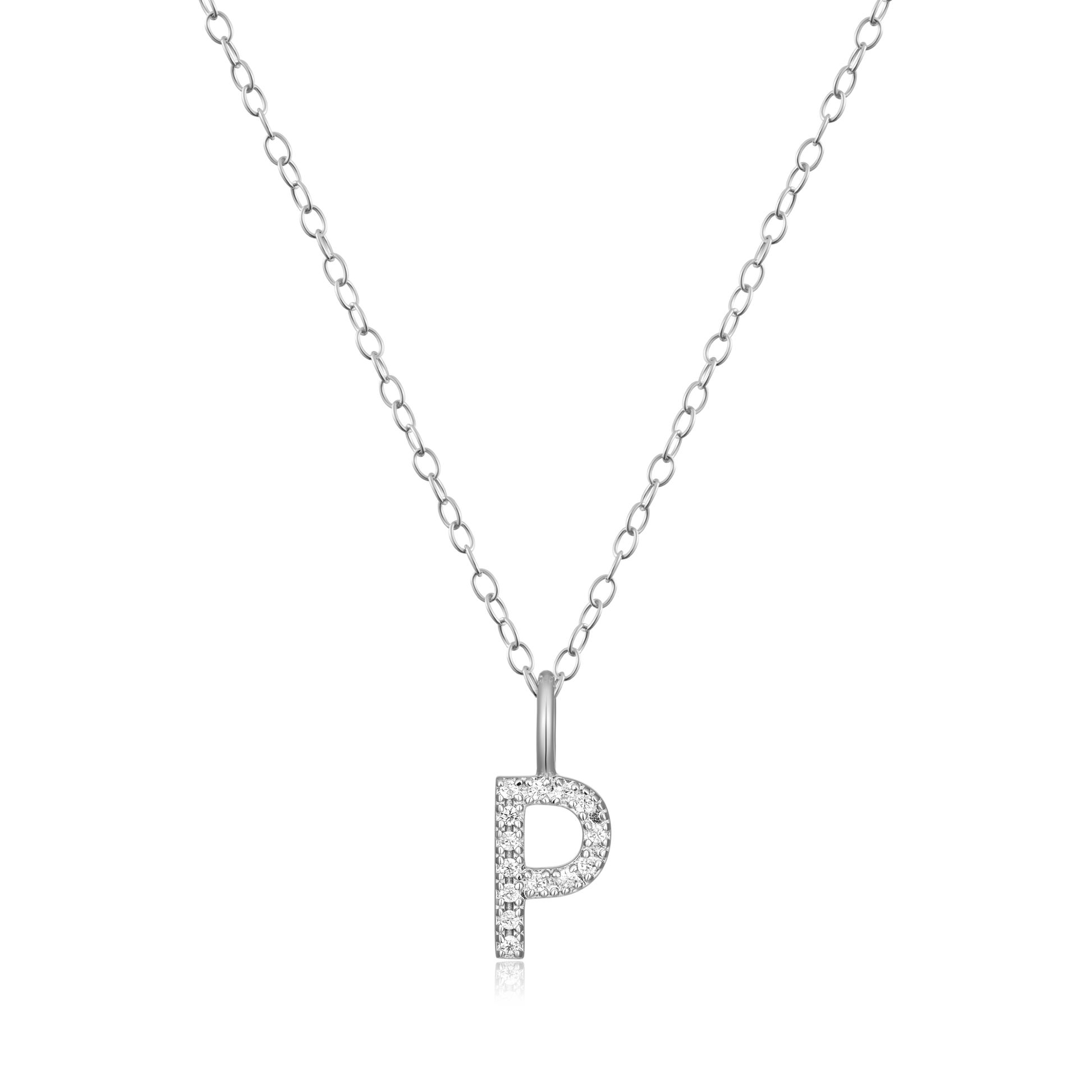 Letter "P" Initial Pendant Necklace in Rhodium-Plated Sterling Silver | M by Monte Luna