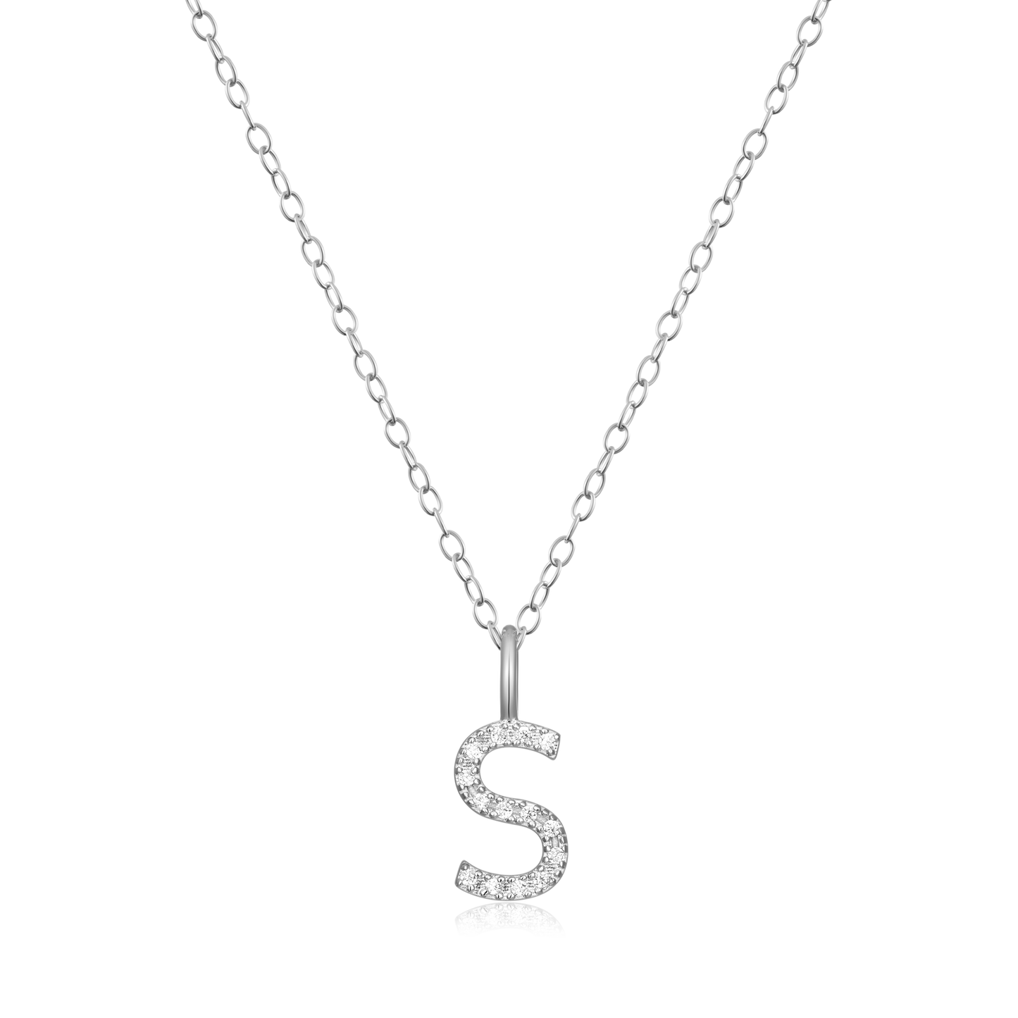 Letter "S" Initial Pendant Necklace in Rhodium-Plated Sterling Silver | M by Monte Luna