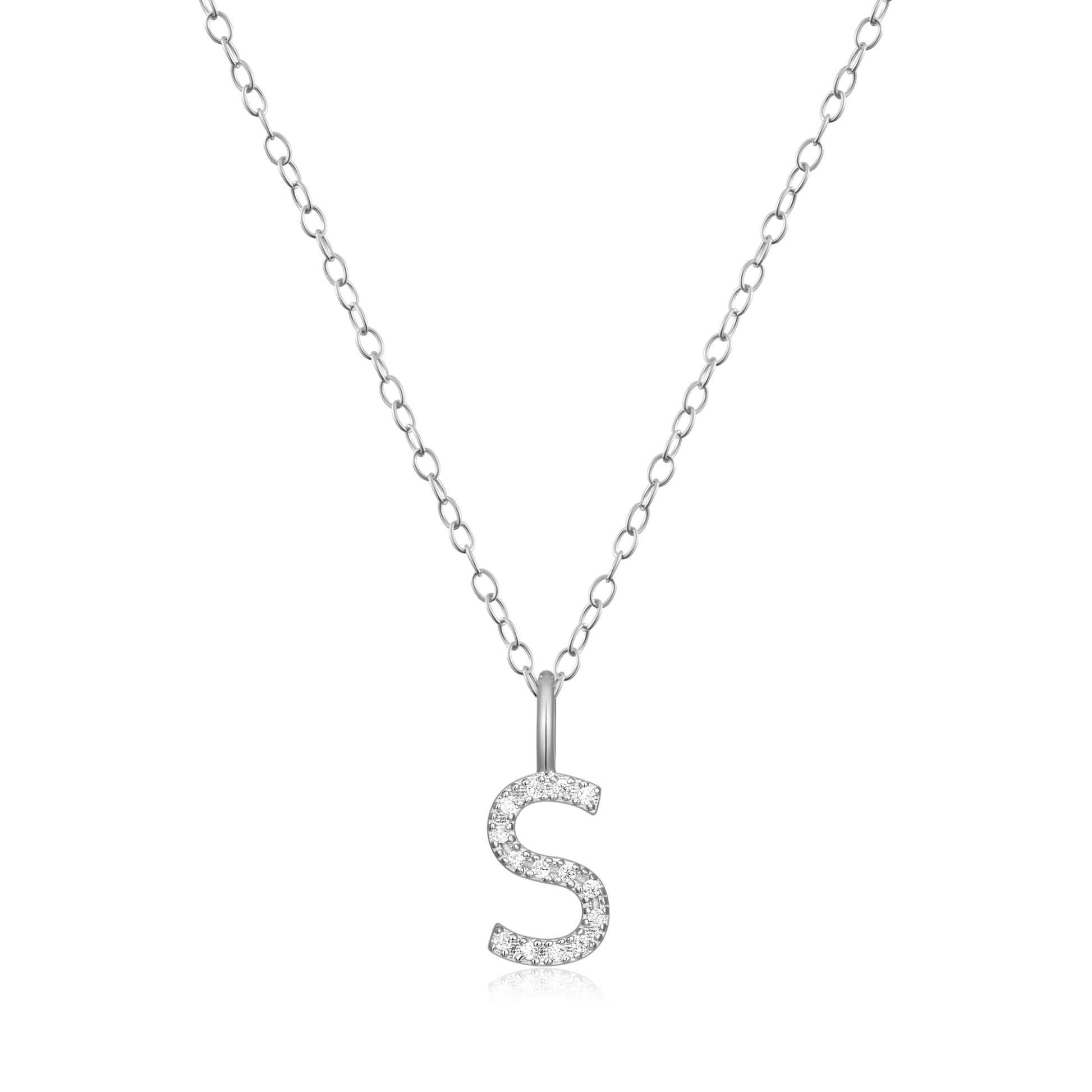 Letter "S" Initial Pendant Necklace in Rhodium-Plated Sterling Silver | M by Monte Luna