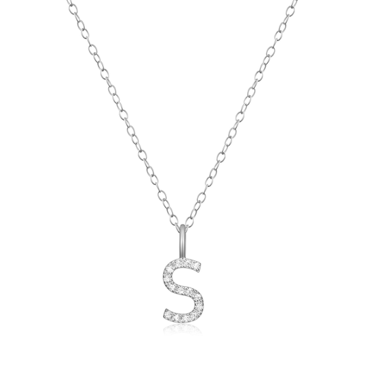 Letter "S" Initial Pendant Necklace in Rhodium-Plated Sterling Silver | M by Monte Luna