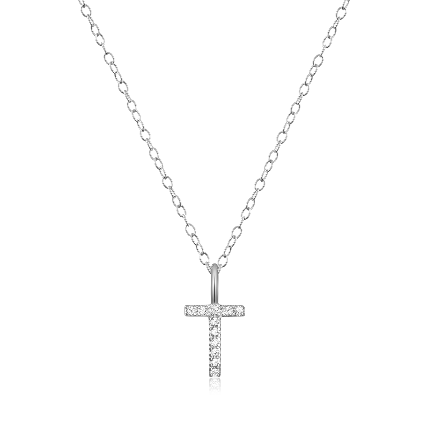 Letter "T" Initial Pendant Necklace in Rhodium-Plated Sterling Silver | M by Monte Luna