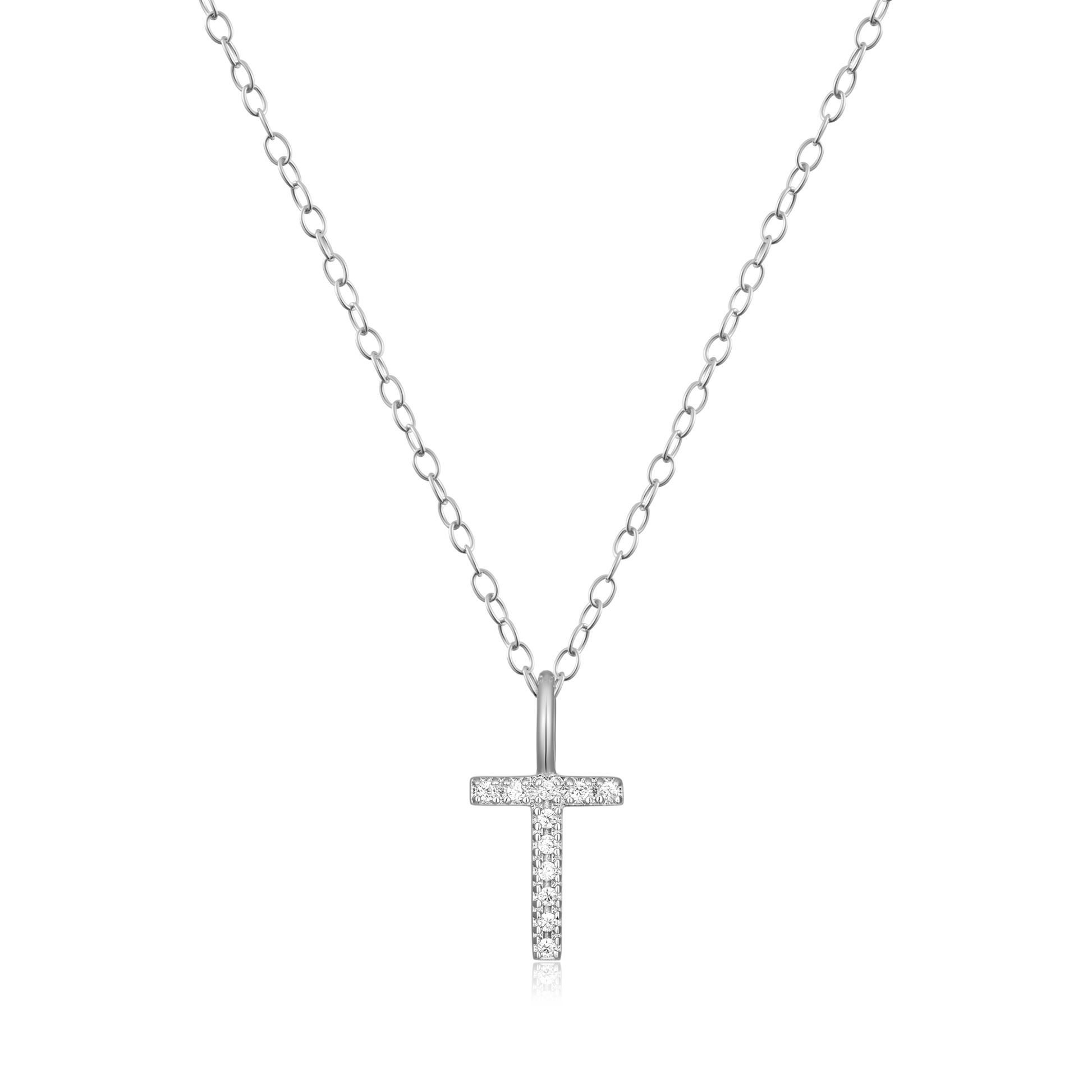 Letter "T" Initial Pendant Necklace in Rhodium-Plated Sterling Silver | M by Monte Luna