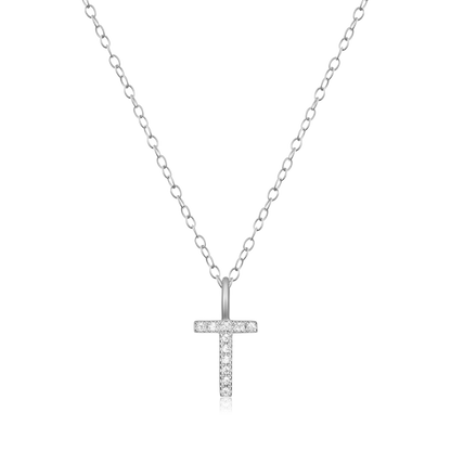 Letter "T" Initial Pendant Necklace in Rhodium-Plated Sterling Silver | M by Monte Luna