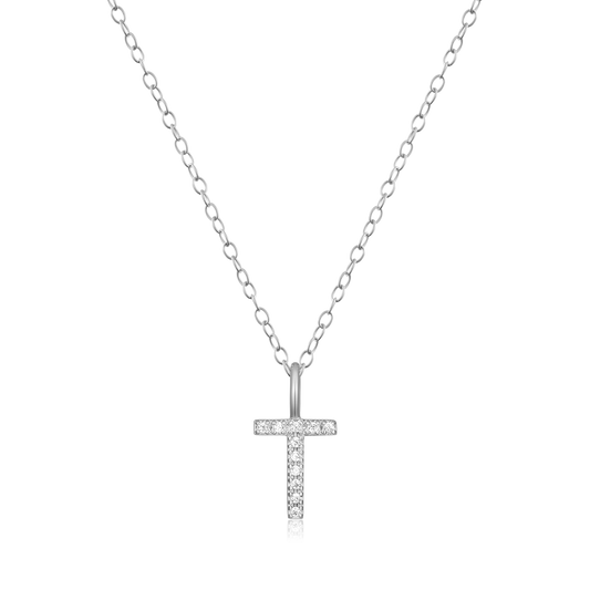 Letter "T" Initial Pendant Necklace in Rhodium-Plated Sterling Silver | M by Monte Luna