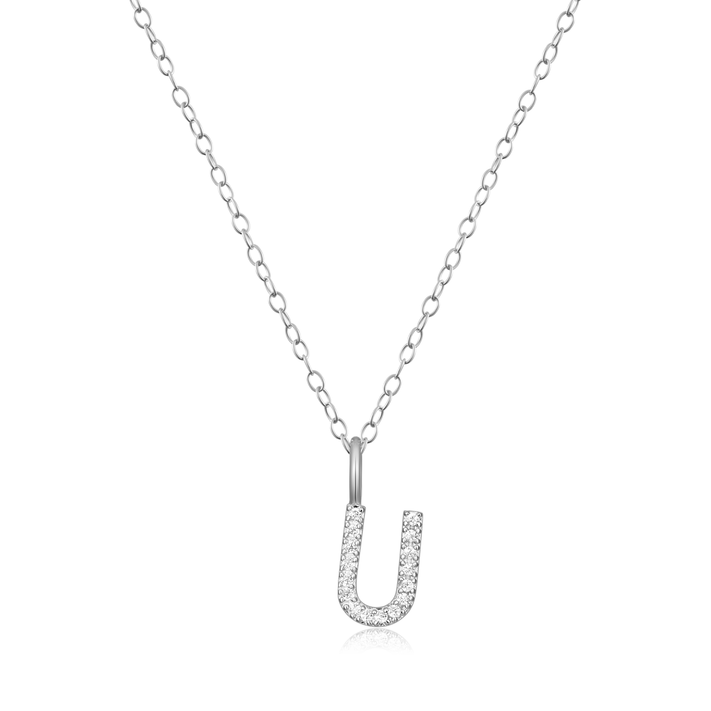Letter "U" Initial Pendant Necklace in Rhodium-Plated Sterling Silver | M by Monte Luna