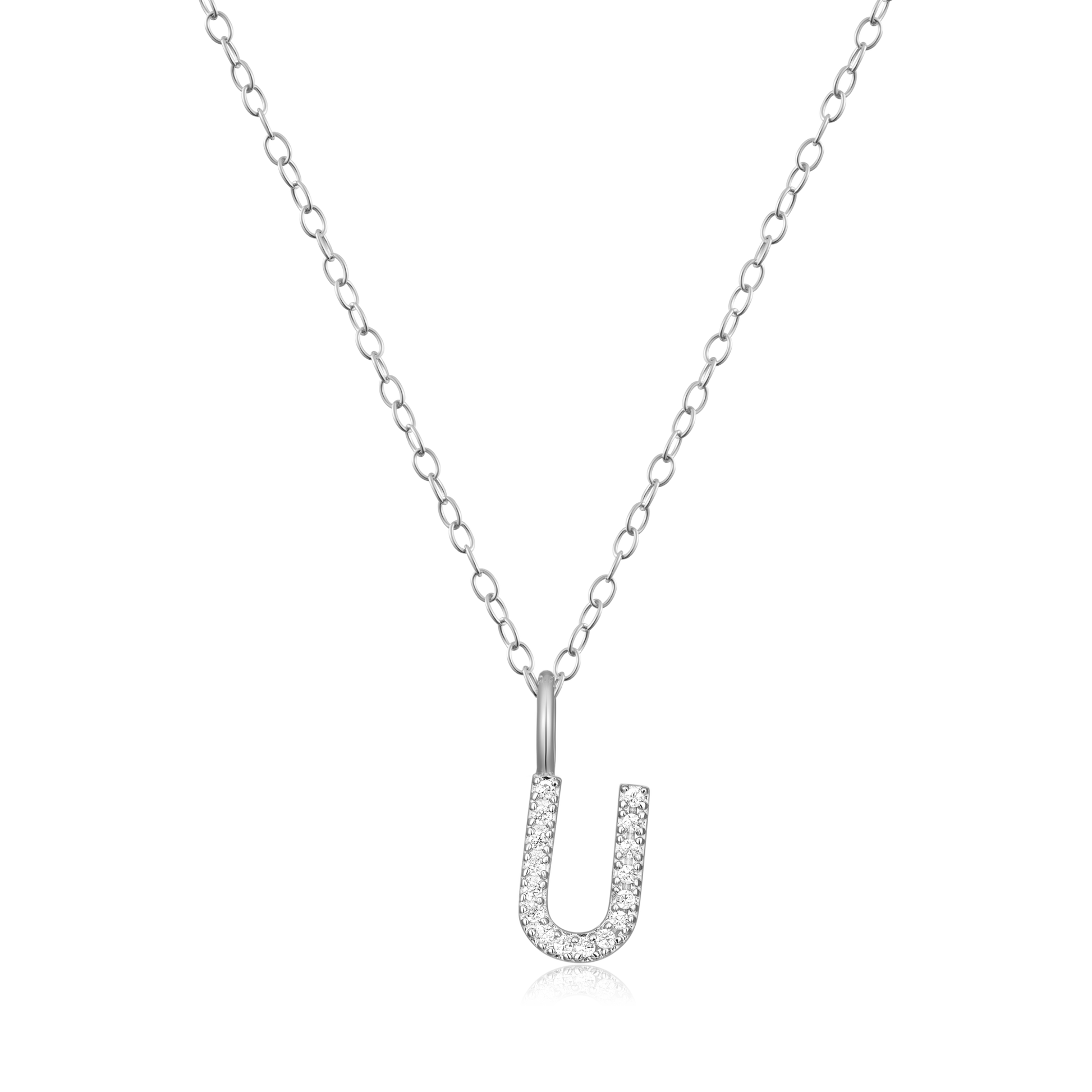 Letter "U" Initial Pendant Necklace in Rhodium-Plated Sterling Silver | M by Monte Luna