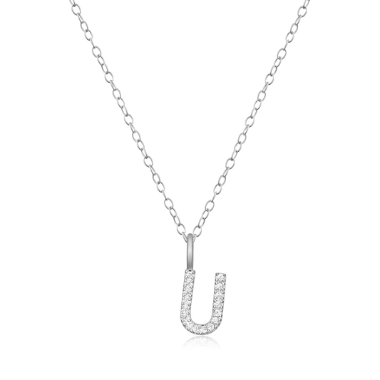Letter "U" Initial Pendant Necklace in Rhodium-Plated Sterling Silver | M by Monte Luna