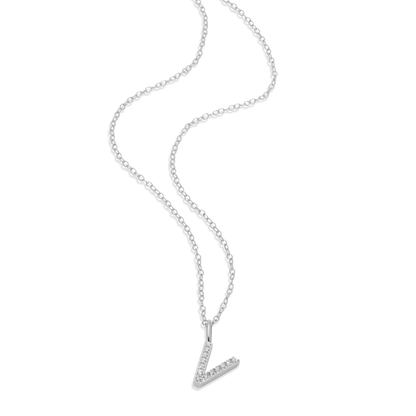 Letter "V" Initial Pendant Necklace in Rhodium-Plated Sterling Silver | M by Monte Luna