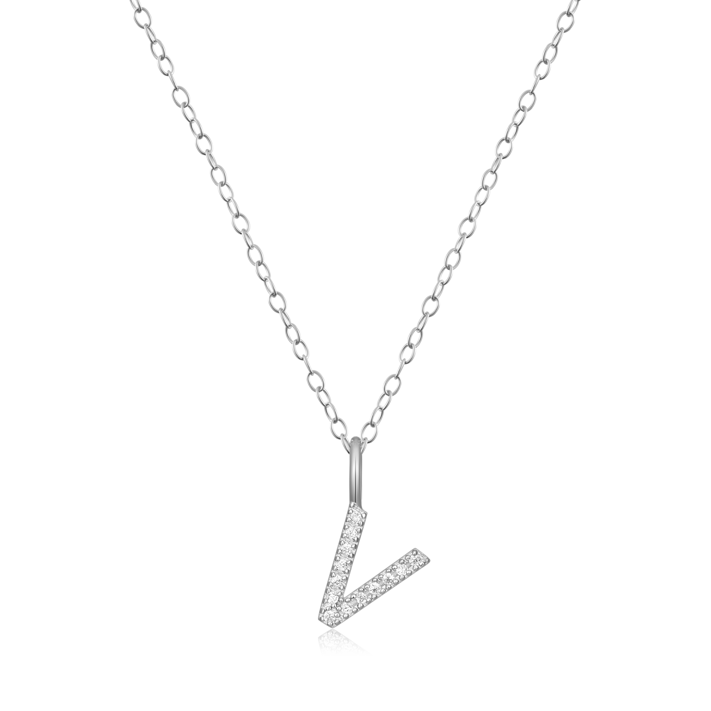 Letter "V" Initial Pendant Necklace in Rhodium-Plated Sterling Silver | M by Monte Luna