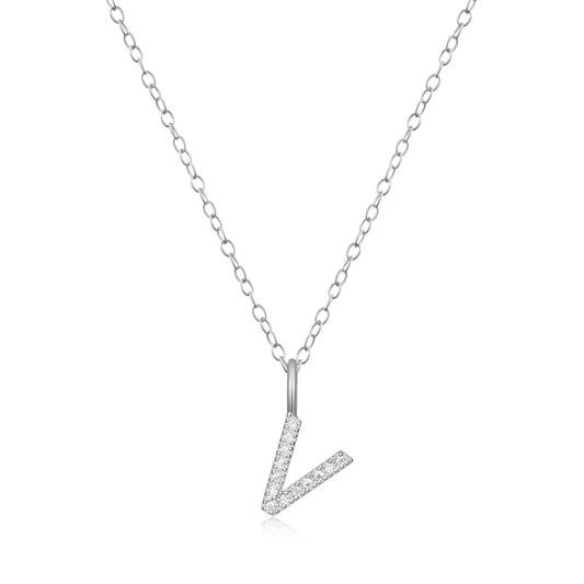 Letter "V" Initial Pendant Necklace in Rhodium-Plated Sterling Silver | M by Monte Luna