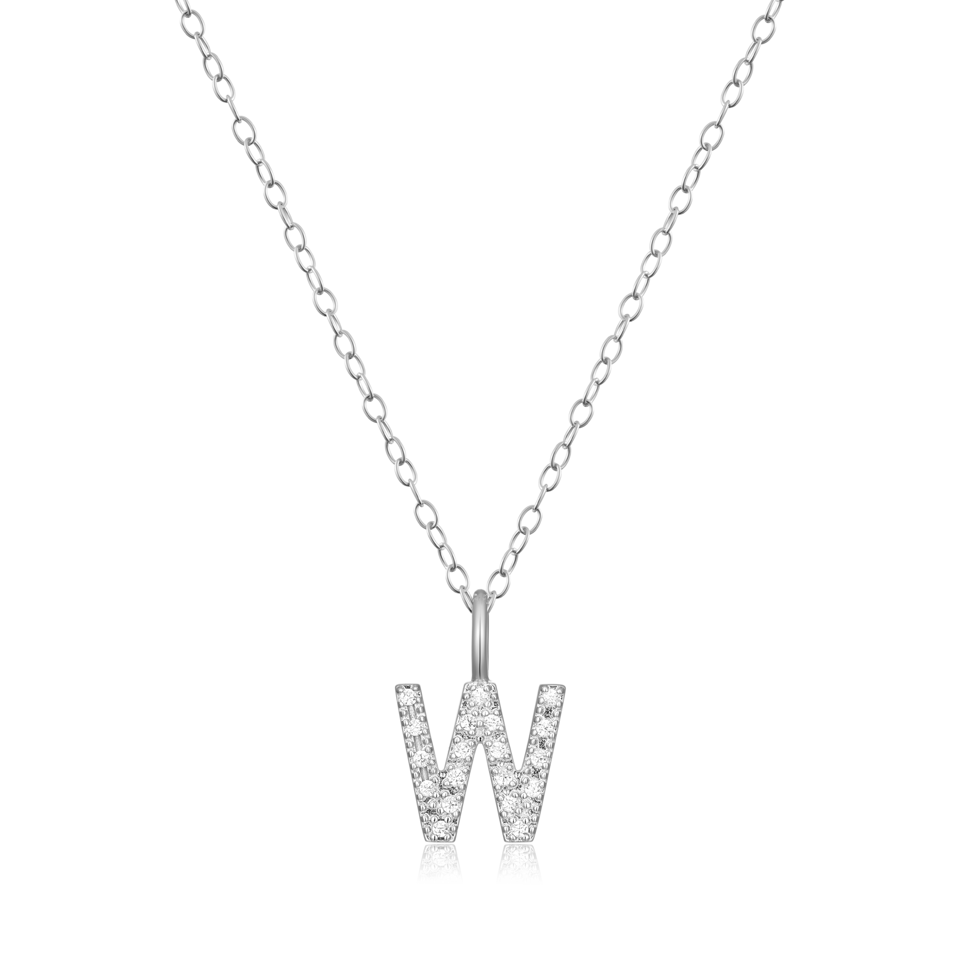 Letter "W" Initial Pendant Necklace in Rhodium-Plated Sterling Silver | M by Monte Luna