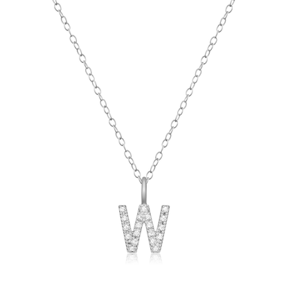 Letter "W" Initial Pendant Necklace in Rhodium-Plated Sterling Silver | M by Monte Luna