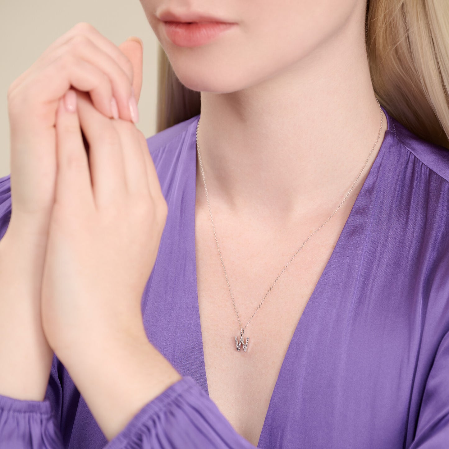 Letter "W" Initial Pendant Necklace in Rhodium-Plated Sterling Silver | M by Monte Luna