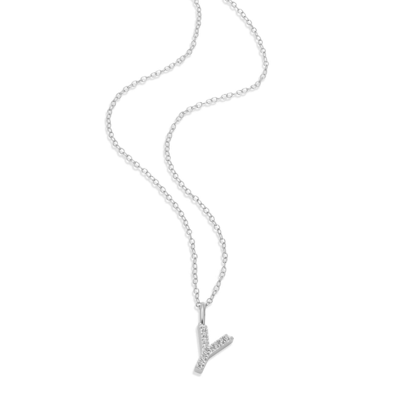 Letter "Y" Initial Pendant Necklace in Rhodium-Plated Sterling Silver | M by Monte Luna