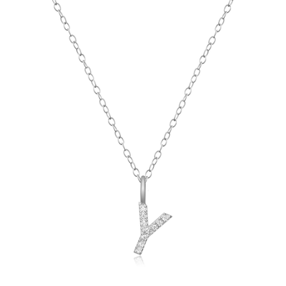 Letter "Y" Initial Pendant Necklace in Rhodium-Plated Sterling Silver | M by Monte Luna