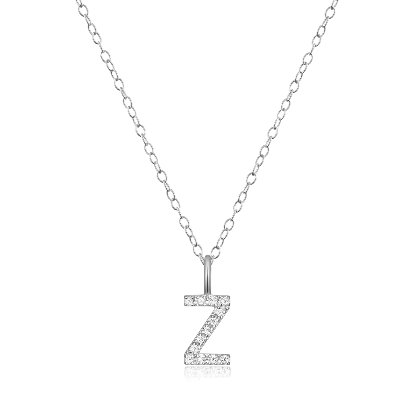 Letter "Z" Initial Pendant Necklace in Rhodium-Plated Sterling Silver | M by Monte Luna
