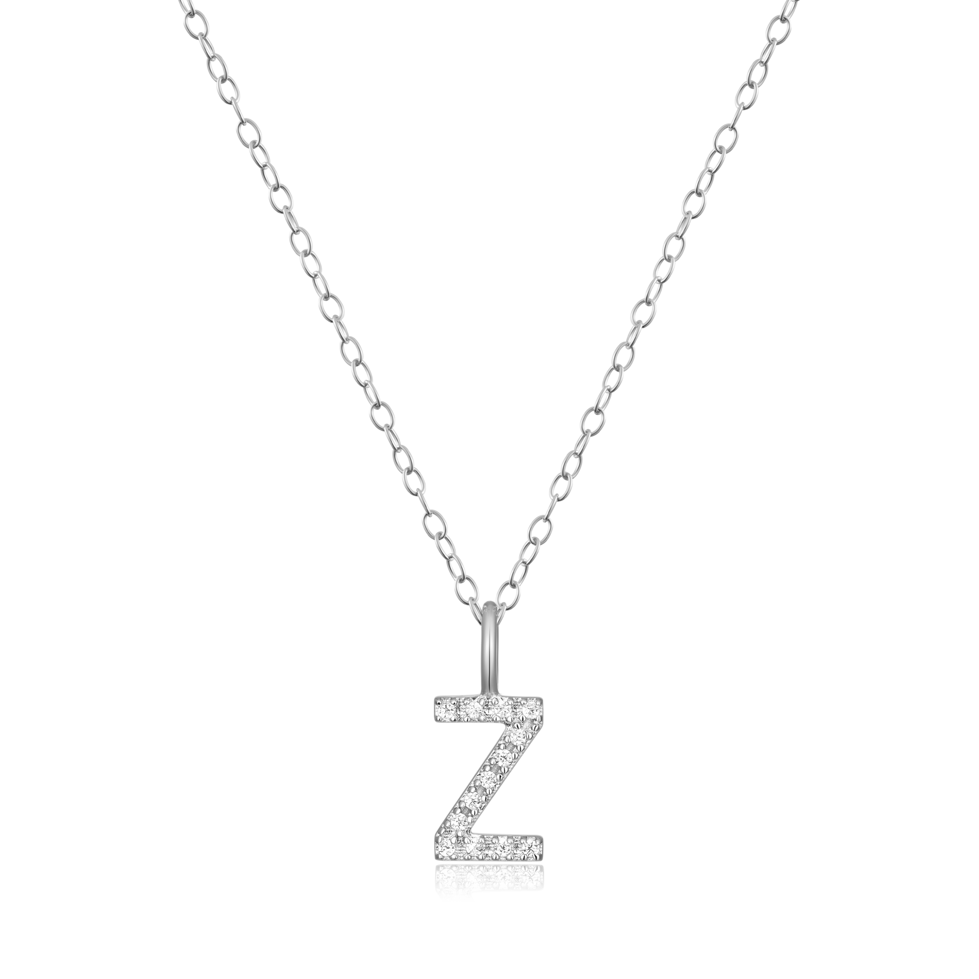 Letter "Z" Initial Pendant Necklace in Rhodium-Plated Sterling Silver | M by Monte Luna