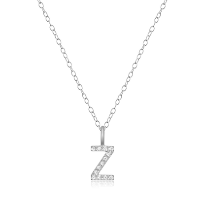 Letter "Z" Initial Pendant Necklace in Rhodium-Plated Sterling Silver | M by Monte Luna