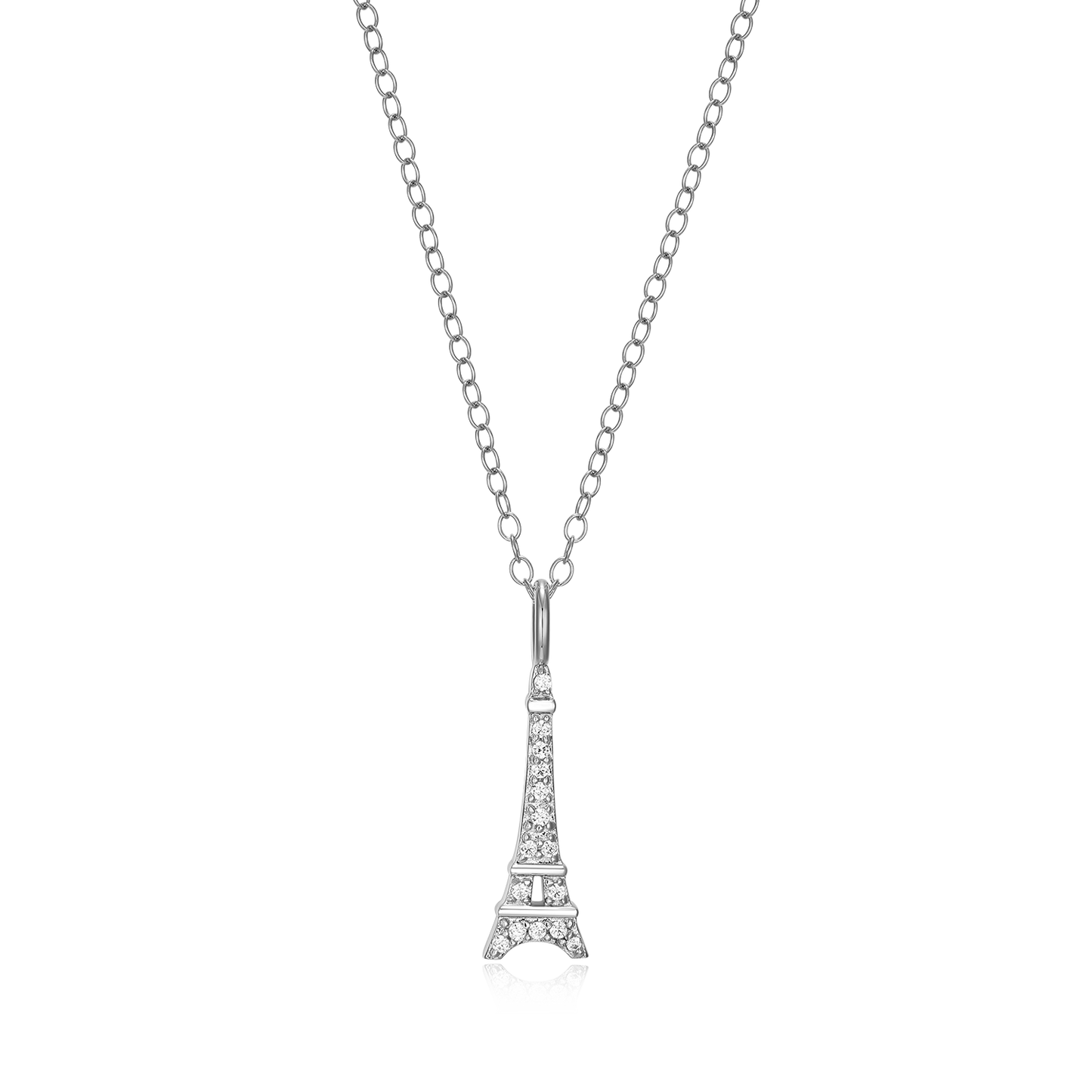 Eiffel Tower Lab-Created Diamond Pendant Necklace in Rhodium-Plated Sterling Silver | M by Monte Luna