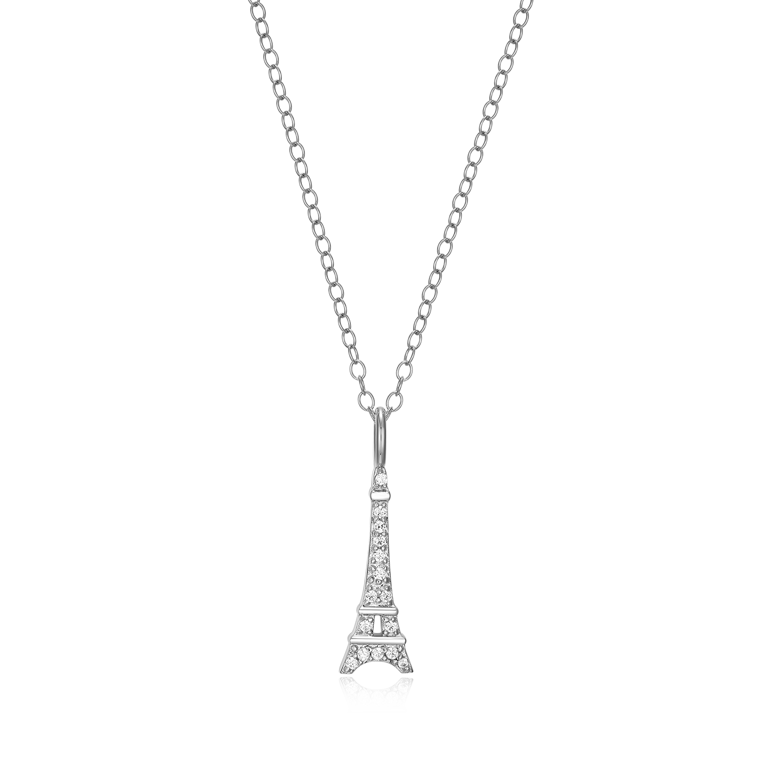 Eiffel Tower Lab-Created Diamond Pendant Necklace in Rhodium-Plated Sterling Silver | M by Monte Luna