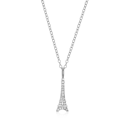 Eiffel Tower Lab-Created Diamond Pendant Necklace in Rhodium-Plated Sterling Silver | M by Monte Luna
