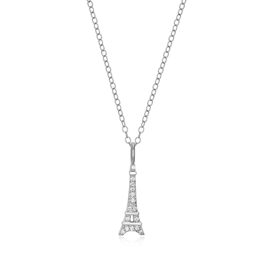 Eiffel Tower Lab-Created Diamond Pendant Necklace in Rhodium-Plated Sterling Silver | M by Monte Luna